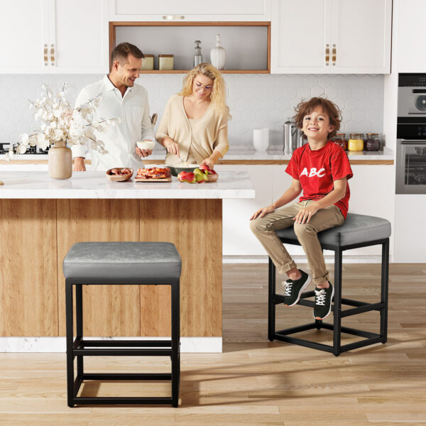 Faux Leather Counter Stool, 24 Inch, Grey