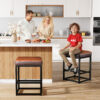 Faux Leather Counter Stools Set of 3, 24 Inch, Brown