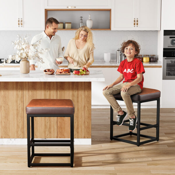 Faux Leather Counter Stools Set of 3, 24 Inch, Brown