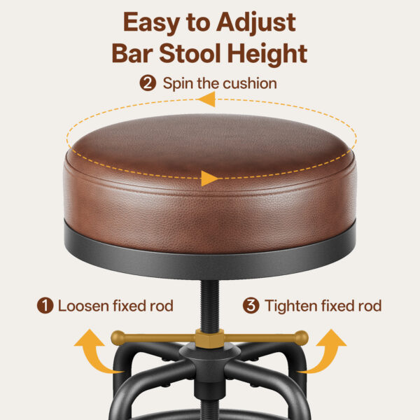 Industrial Vintage Adjustable Bar Stools Set of 3, 22-29 Inch, Brown