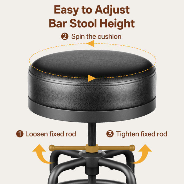 Industrial Vintage Adjustable Bar Stools Set of 3, 22-29 Inch, Black