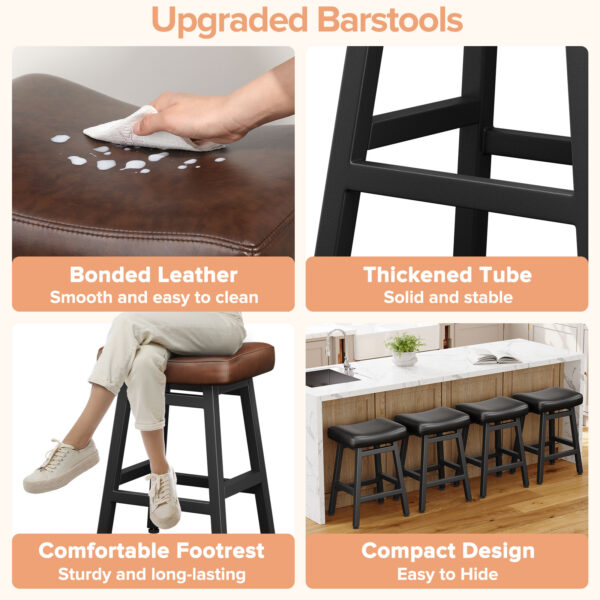 Kitchen Bar Stools Set of 3, 24 Inch, Brown+Black