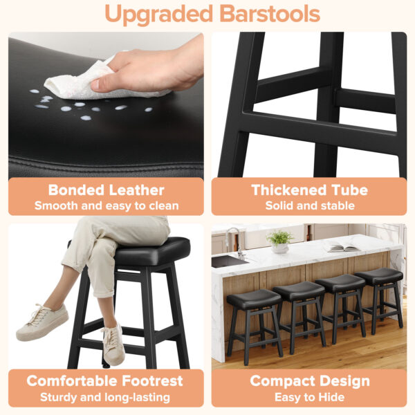 Kitchen Bar Stools Set of 2, 24 Inch, Black