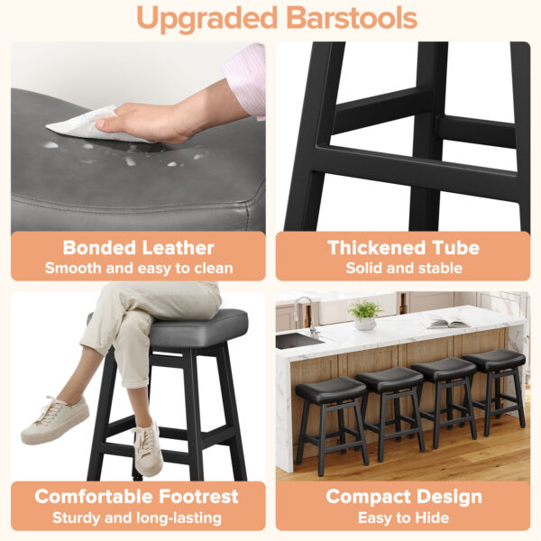 Kitchen Bar Stools Set of 2, 24 Inch, Grey+Black