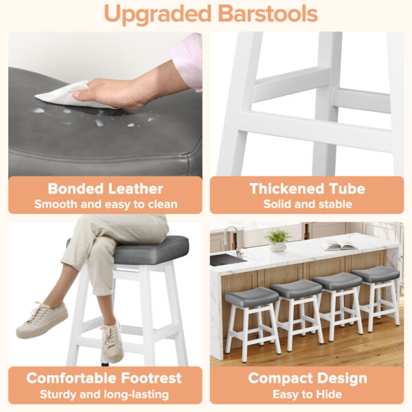 Kitchen Bar Stools Set of 2, 24 Inch, Grey+White