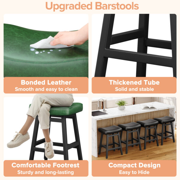 Kitchen Bar Stools Set of 2, 24 Inch, Forest Green