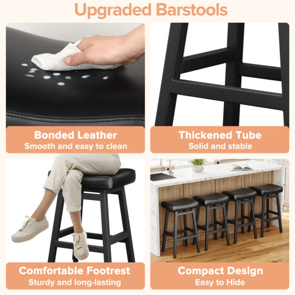Kitchen Bar Stools Set of 2, 29 Inch, Black