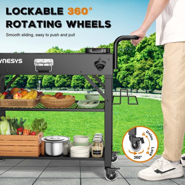 5 Folding Outdoor Grill Cart, 440 LBS, With 2-Tier Storage Rack