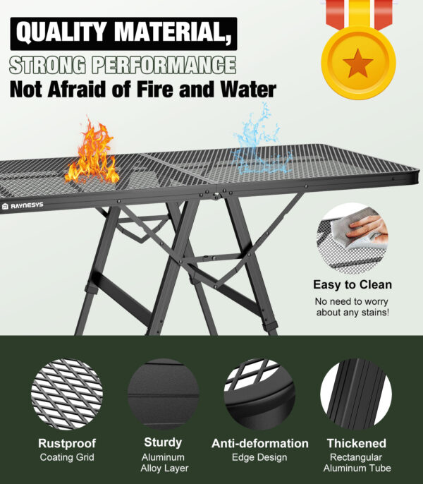 Folding Grill Table with Mesh Desktop, 200 LBS, XL Size