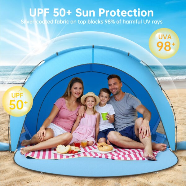 5 Beach Tent, with UPF50+ UV Protection, 4 Persons, Sky Blue