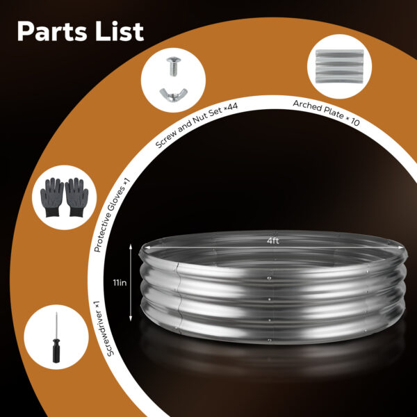 48 Inch Round Galvanized Fire Pit Ring, 4 Feet, Silver