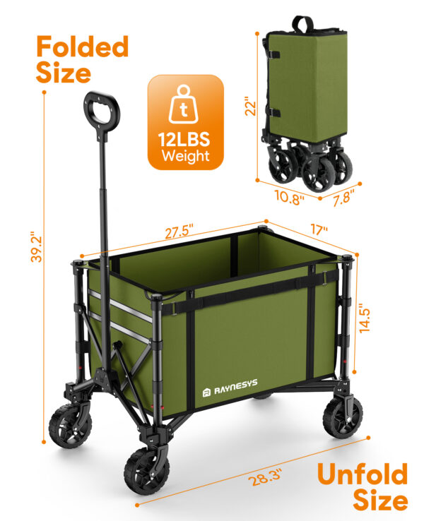 5 3 in 1 Collapsible Wagon, 120L & 220lbs, Army Green