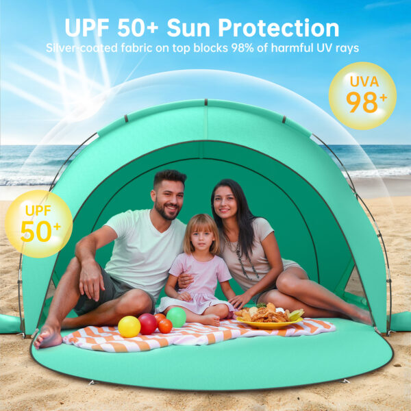 5 Beach Tent, with UPF50+ UV Protection, 3 Persons, Mint Green