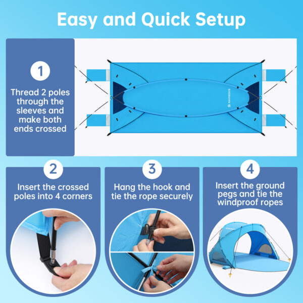 Beach Tent, with UPF50+ UV Protection, 6 Persons, Sky Blue