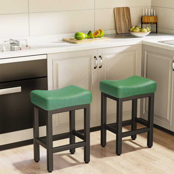 Counter Height Bar Stools Set of 2, 24 Inch, Forest Green