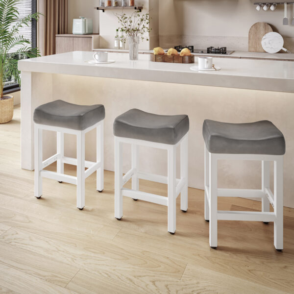 Counter Height Bar Stools Set of 3, 24 Inch, Grey+White