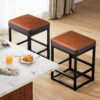 Faux Leather Counter Stools Set of 2, 24 Inch, Brown