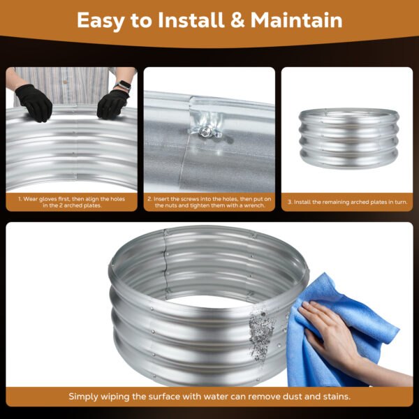 24 Inch Round Galvanized Fire Pit Ring, 2 Feet, Silver