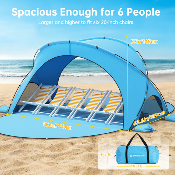 Beach Tent, with UPF50+ UV Protection, 6 Persons, Sky Blue