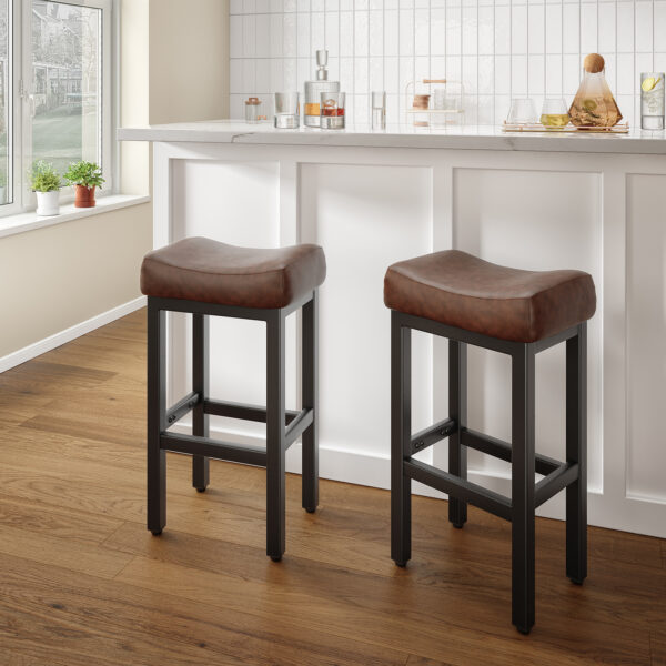 Counter Height Bar Stools Set of 2, 29 Inch, Brown+Black