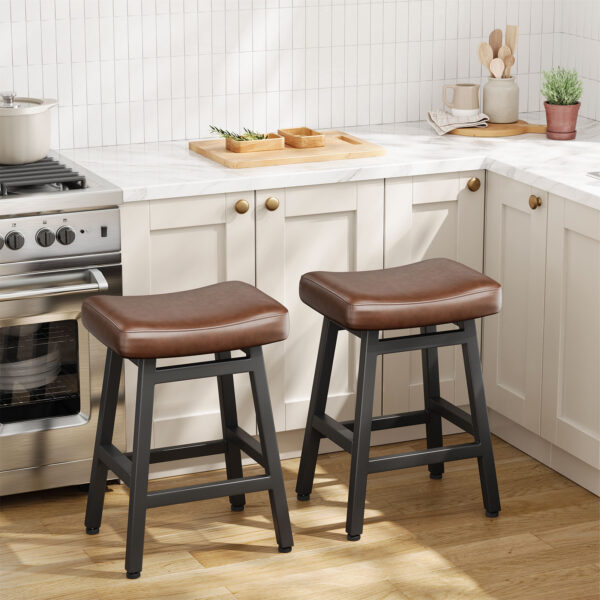 Kitchen Bar Stools Set of 2, 24 Inch, Brown+Black