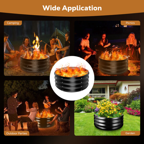 24 Inch Round Galvanized Fire Pit Ring, 2 Feet, Black