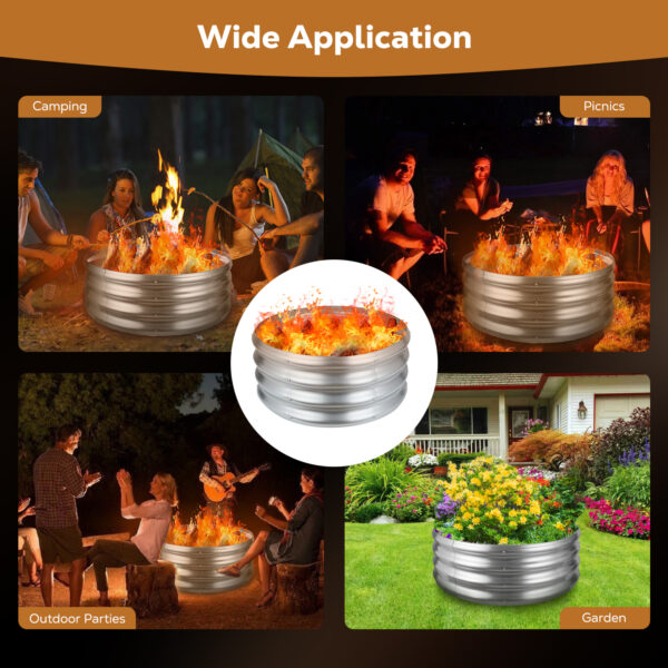36 Inch Round Galvanized Fire Pit Ring, 3 Feet, Silver
