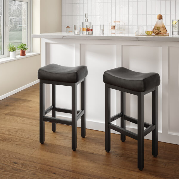 Counter Height Bar Stools Set of 2, 29 Inch, All Black