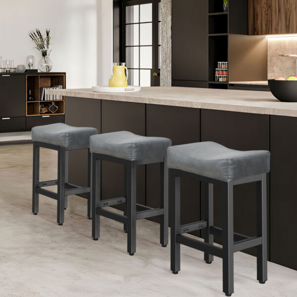 Counter Height Bar Stools Set of 3, 24 Inch, Grey+Black
