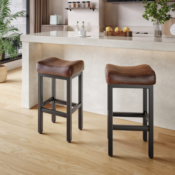 Counter Height Bar Stools Set of 2, 29 Inch, Brown+Black