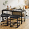 Faux Leather Counter Stools Set of 2, 24 Inch, Black