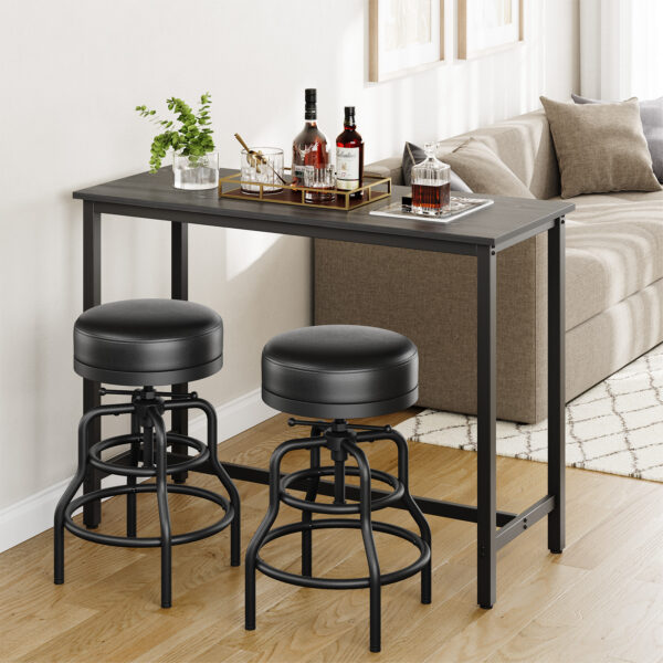 Industrial Vintage Adjustable Bar Stools Set of 2, 22-29 Inch, Black