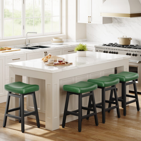 Kitchen Bar Stools Set of 2, 24 Inch, Forest Green