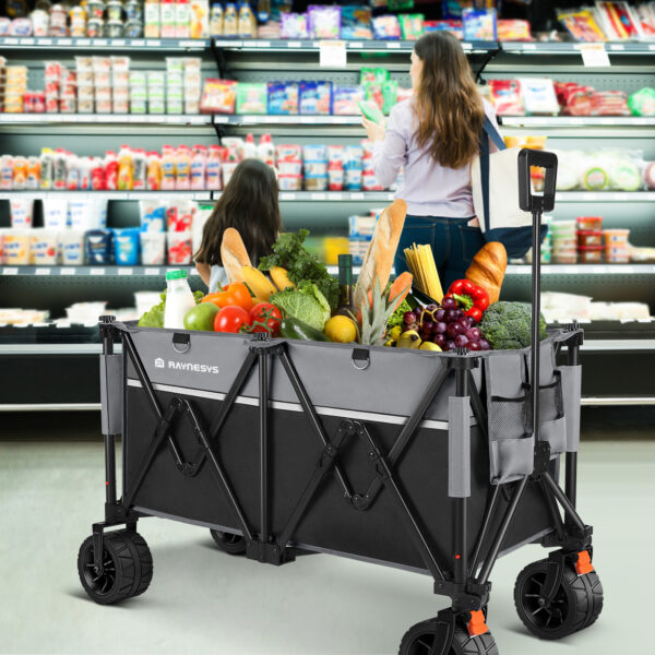 Collapsible Wagon with Large Casters, 200L & 440lbs, Black+Grey