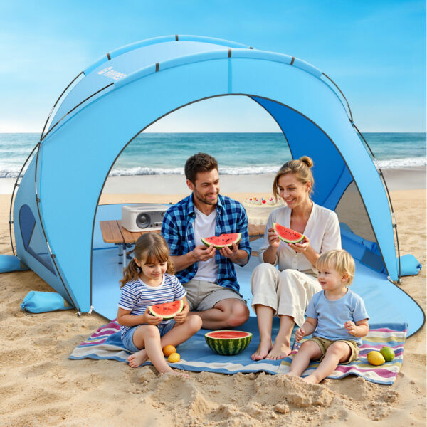 8 Beach Tent, with UPF50+ UV Protection, 4 Persons, Sky Blue