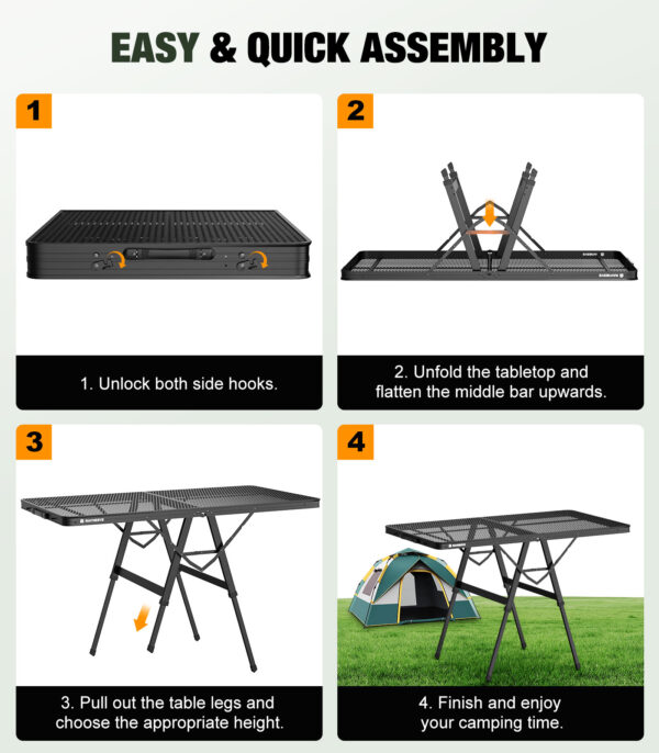 Folding Grill Table with Mesh Desktop, 200 LBS, XL Size