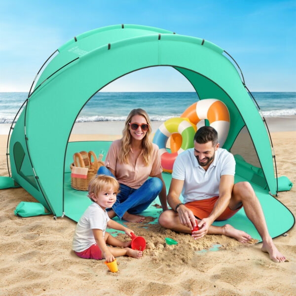 8 Beach Tent, with UPF50+ UV Protection, 3 Persons, Mint Green