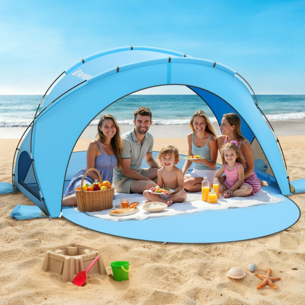 Beach Tent, with UPF50+ UV Protection, 6 Persons, Sky Blue
