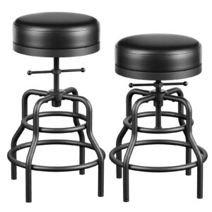 Industrial Vintage Adjustable Bar Stools Set of 2, 22-29 Inch, Black