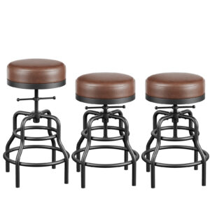 Industrial Vintage Adjustable Bar Stools Set of 3, 22-29 Inch, Brown