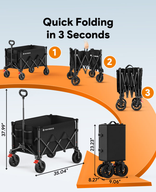 Heavy Duty Collapsible Wagon, 180L & 330lbs, Black