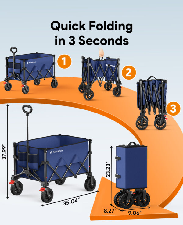 Heavy Duty Collapsible Wagon, 180L & 330lbs, Blue