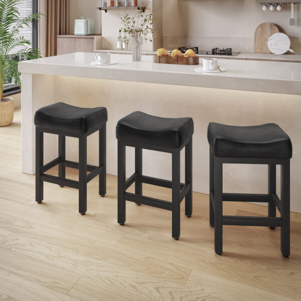 Counter Height Bar Stools Set of 3, 24 Inch, All Black