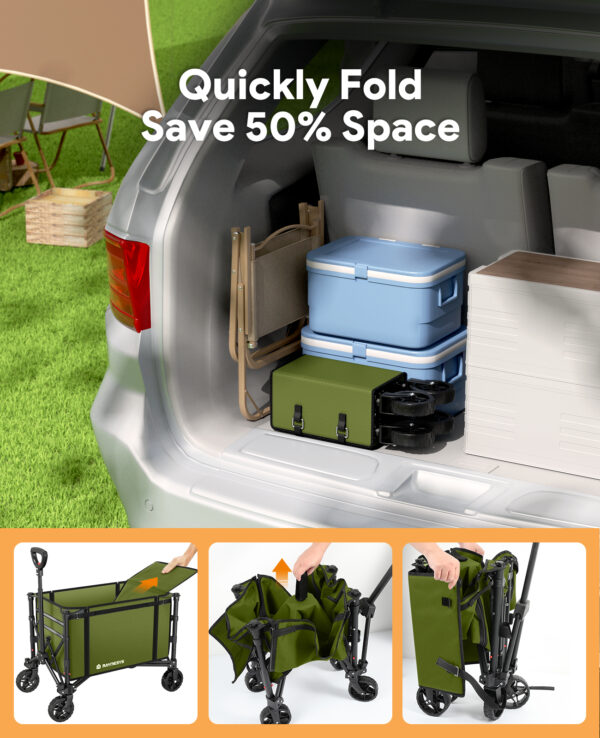 3 in 1 Collapsible Wagon, 120L & 220lbs, Army Green