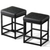 Faux Leather Counter Stools Set of 2, 24 Inch, Black