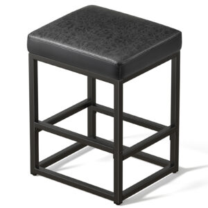 Faux Leather Counter Stool, 24 Inch, Black
