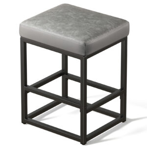 Faux Leather Counter Stool, 24 Inch, Grey