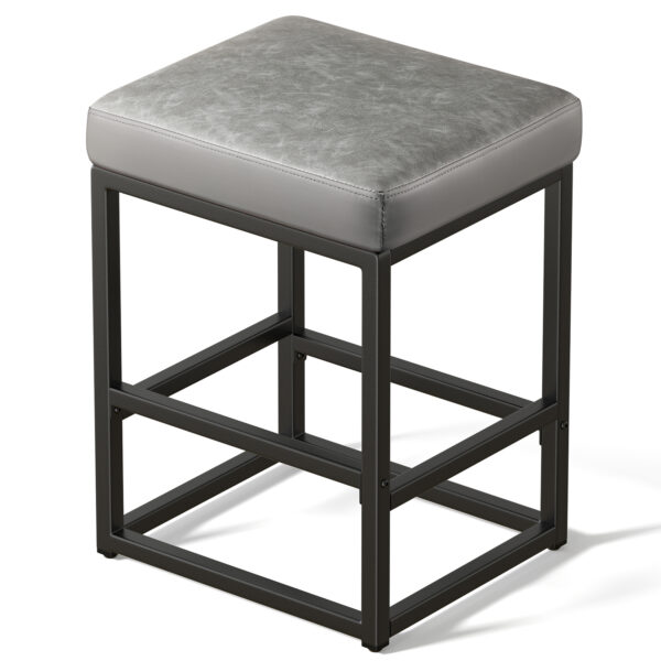 Faux Leather Counter Stool, 24 Inch, Grey