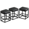 Faux Leather Counter Stools Set of 3, 24 Inch, Black