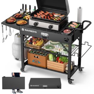 Folding Outdoor Grill Cart, 440 LBS, With 2-Tier Storage Rack